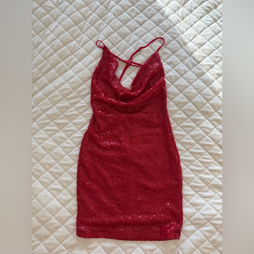 Hera Collection Sparkling Red Backless Dress
